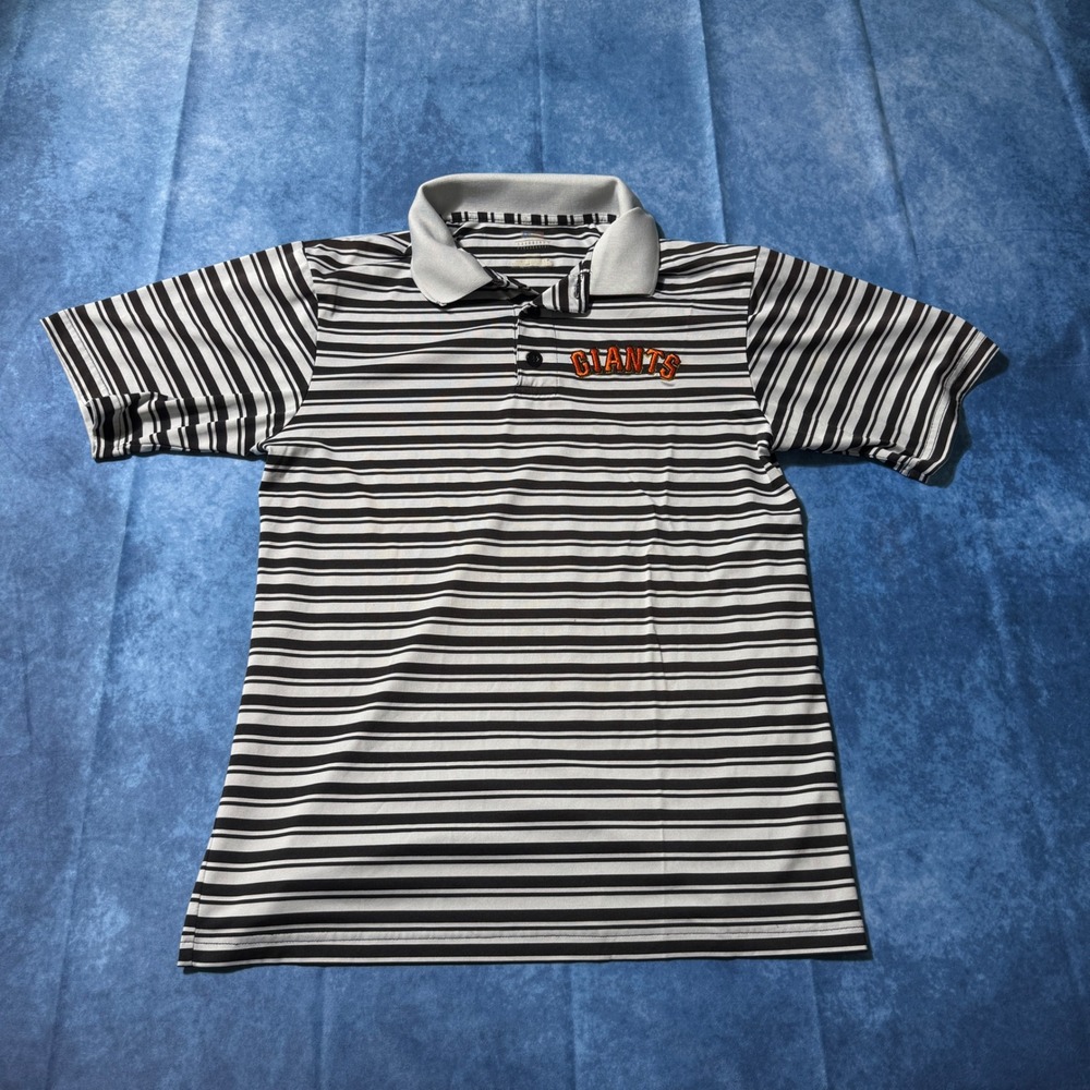 Y2K San Francisco Giants Striped Polo Shirt MLB Embroidered Black White